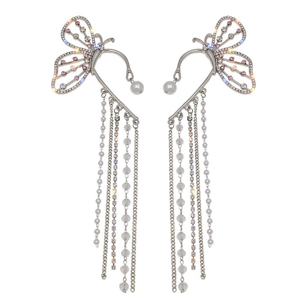 Hu Hu Hu Hu Hu Alat Bantu Pasang Kacamata♡ 1 Pasang Anting Klip Bentuk Kupu-Kupu Aksen Berlian Imitasi Untuk Wanita