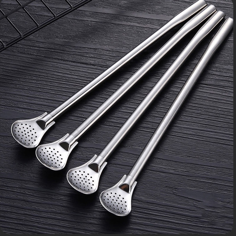 Set Sendok Sedotan Minum Multifungsi Bahan Stainless Steel 304 Reusable Dengan Sikat Pembersih