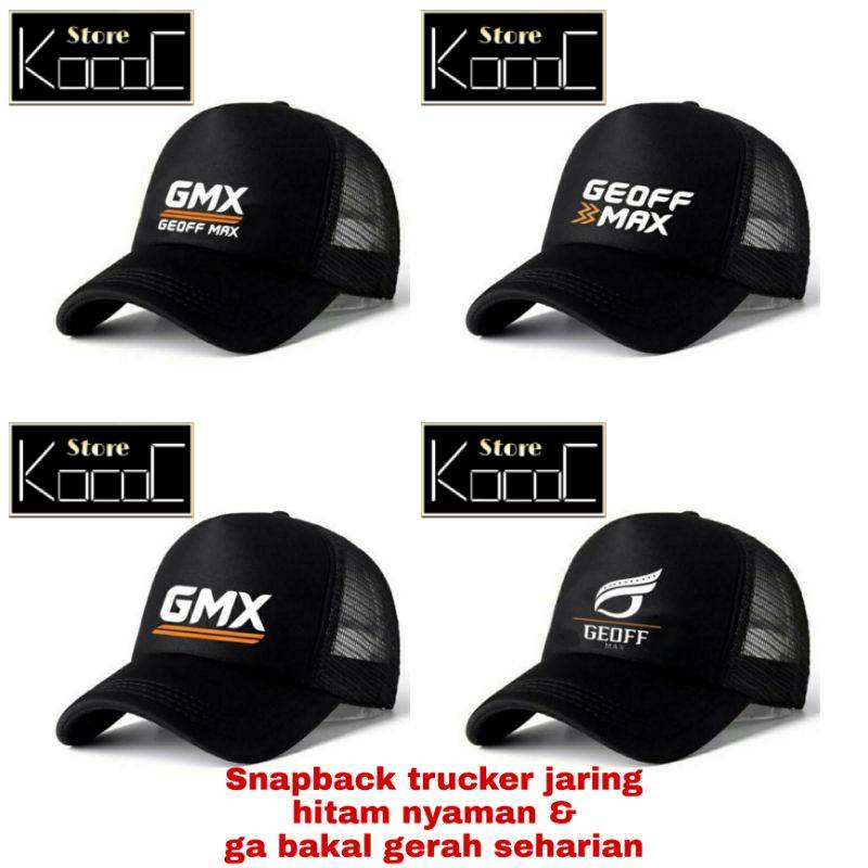 Topi Snapback trucker GMX GEOFFMAX topi Distro hitam Pria Wanita Dewasa