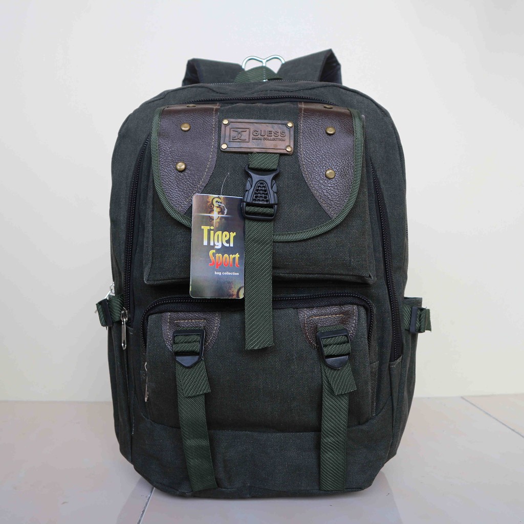 Tas Ransel Punggung Kanvas Guess Hijau Distro Sekolah Kuliah Hangout Kece Murah Awet Semi Carrier