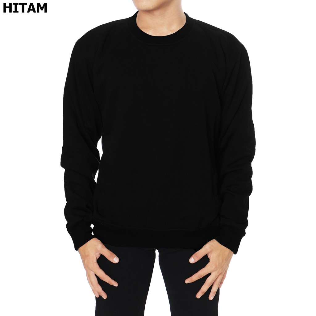 Sweater polos oblong crewneck L,XL,XXL pria wanita hitam wame store