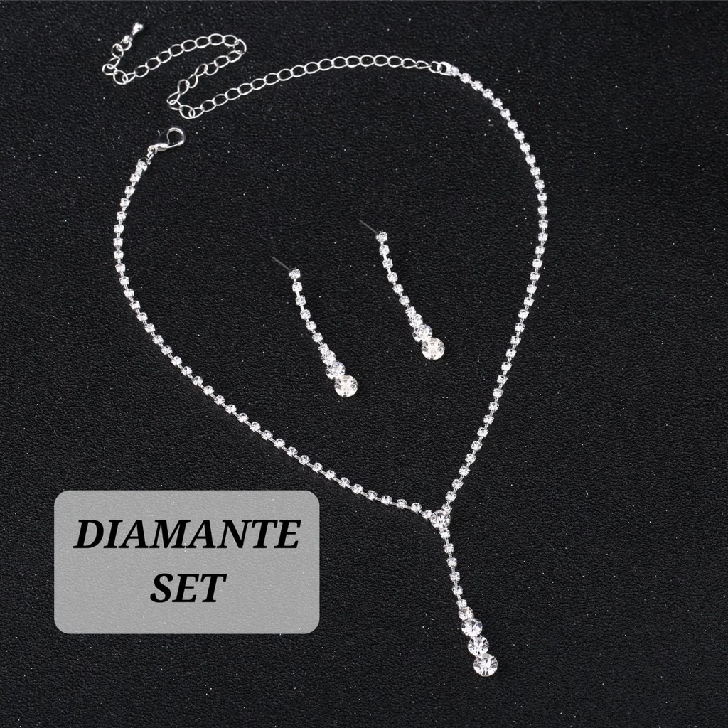 DIAMANTE SET PERHIASAN PESTA PENGANTIN KALUNG ANTING  WANITA KOREA IMPOR XUPING DIAMOND FASHION