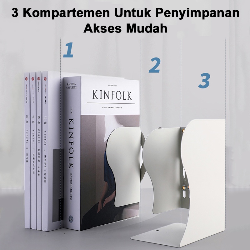 Deli Pembatas Buku Besi Penahan Buku Penyangga Buku Aesthetic Dapat Ditarik 3 Layer Book Stand Retractable Book End