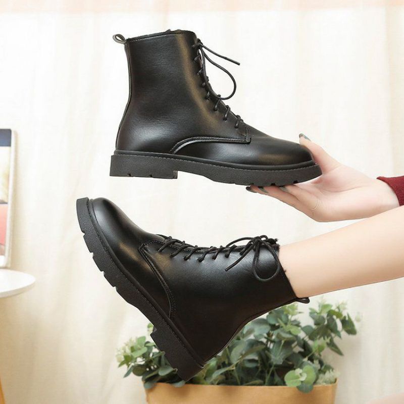 Permata Sepatu Boots Wanita Import SP2033 Women Boots Shoes Black Kulit Premium Quality