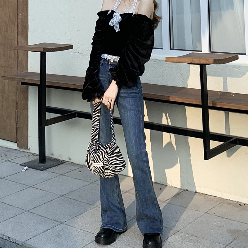 Cutbray korean highwaist celana jeans panjang wanita seksi（realpict）