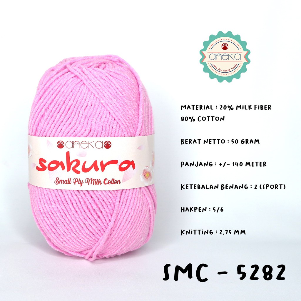 Benang Rajut Katun Susu 4 Ply / Sakura SMALL PLY Milk Cotton Yarn - 5282