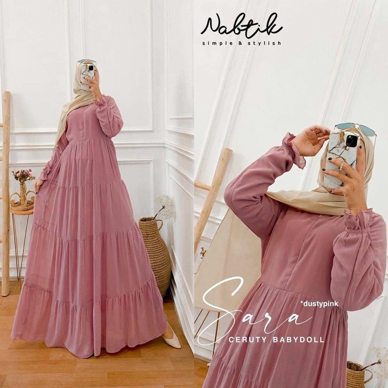 Sara maxy Bahan Cerruty Babydoll LD 110 - Gamis Wanita Busui Friendly