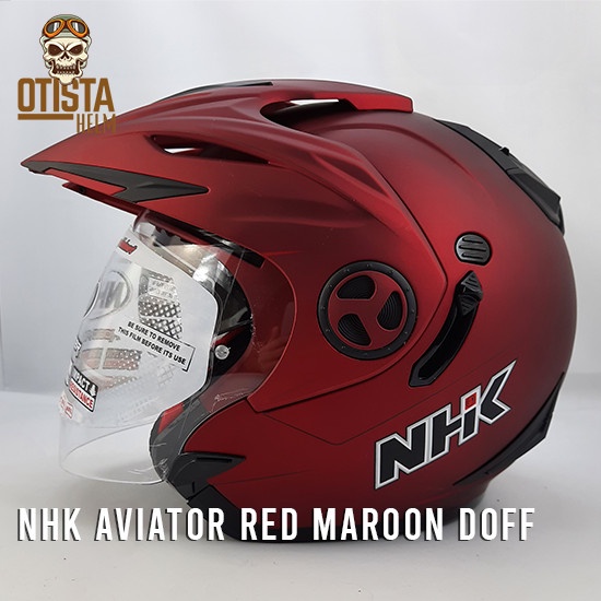 Helm Half Face Nhk Aviator Solid Red Maroon Doff Merah Matte Polos