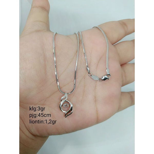 KALUNG PERAK ASLI 925 LAPIS EMAS/KALUNG MODEL CAMPUR +LIONTIN MATA PUTIH /ASLI SILVER/PERHIASAN FASHION