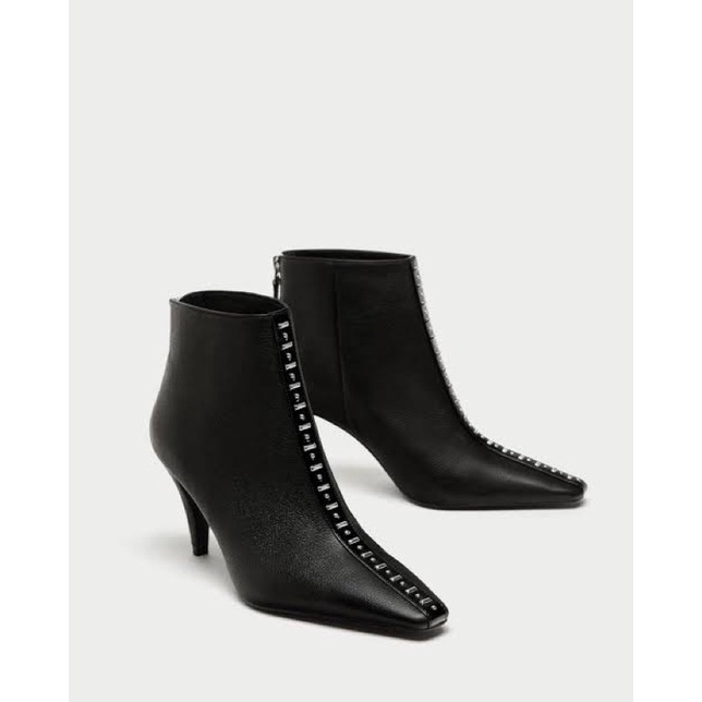 Zara Leather Ankle Boots with Studs