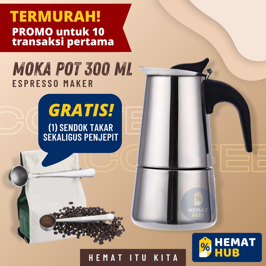 Moka Pot Coffee Maker Mokapot Alat Pembuat Peralatan Teko Kopi Manual Filter Drip 300 ml 6 Cup