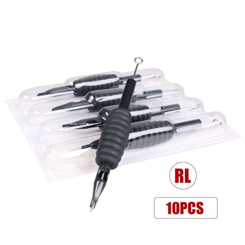 

PRODUK IMPORT 10pcs Black Disposable Sterilized 19mm Grip Tube with Needle Tip Needle RL Round
