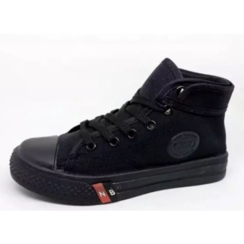Sepatu Sekolah Sneakers canvas hitam polos bott hitam tali pria dan wanita murah awet