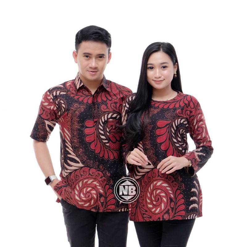 Batik Couple Baju Batik Seragam Hitam Merah Maroon