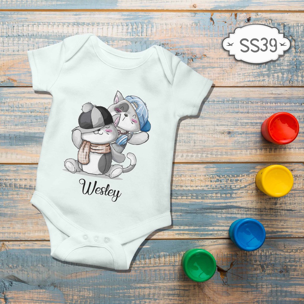 Jumper Baby Girl boy newborn Funny Cat Hug animal Series Custom name nama bebas