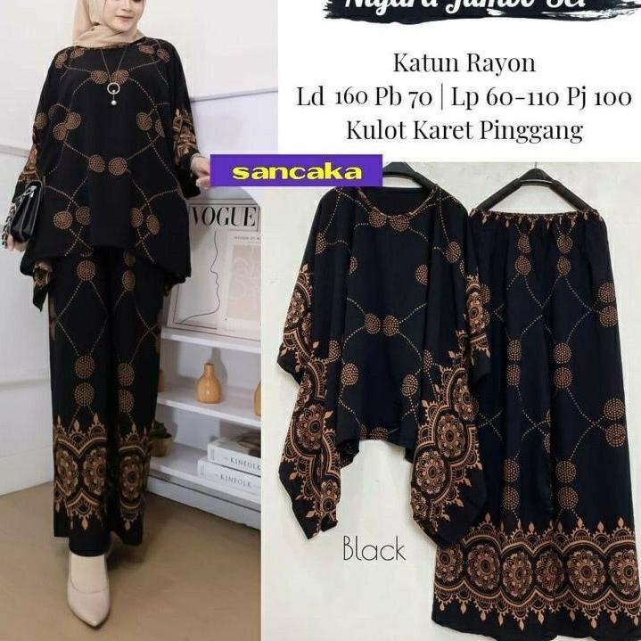 MURAH MERIAH.. NIYARA JUMBO SET Baju Setelan One Set Batwing Tunik Waka Waka Kulot Celana Panjang Mo