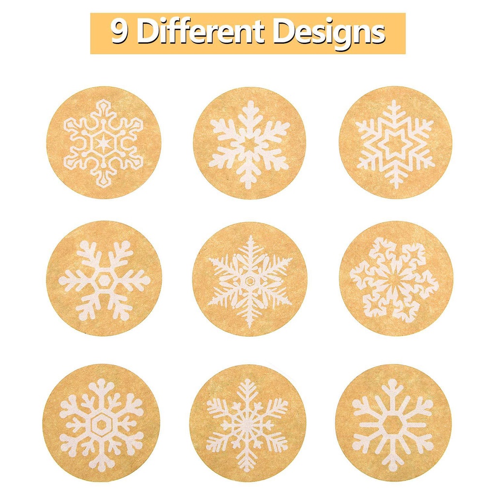 [Christmas Products] 500 pieces / 1 roll Christmas New Year Snowflake Kraft Paper Self-adhesive Sealing Stickers