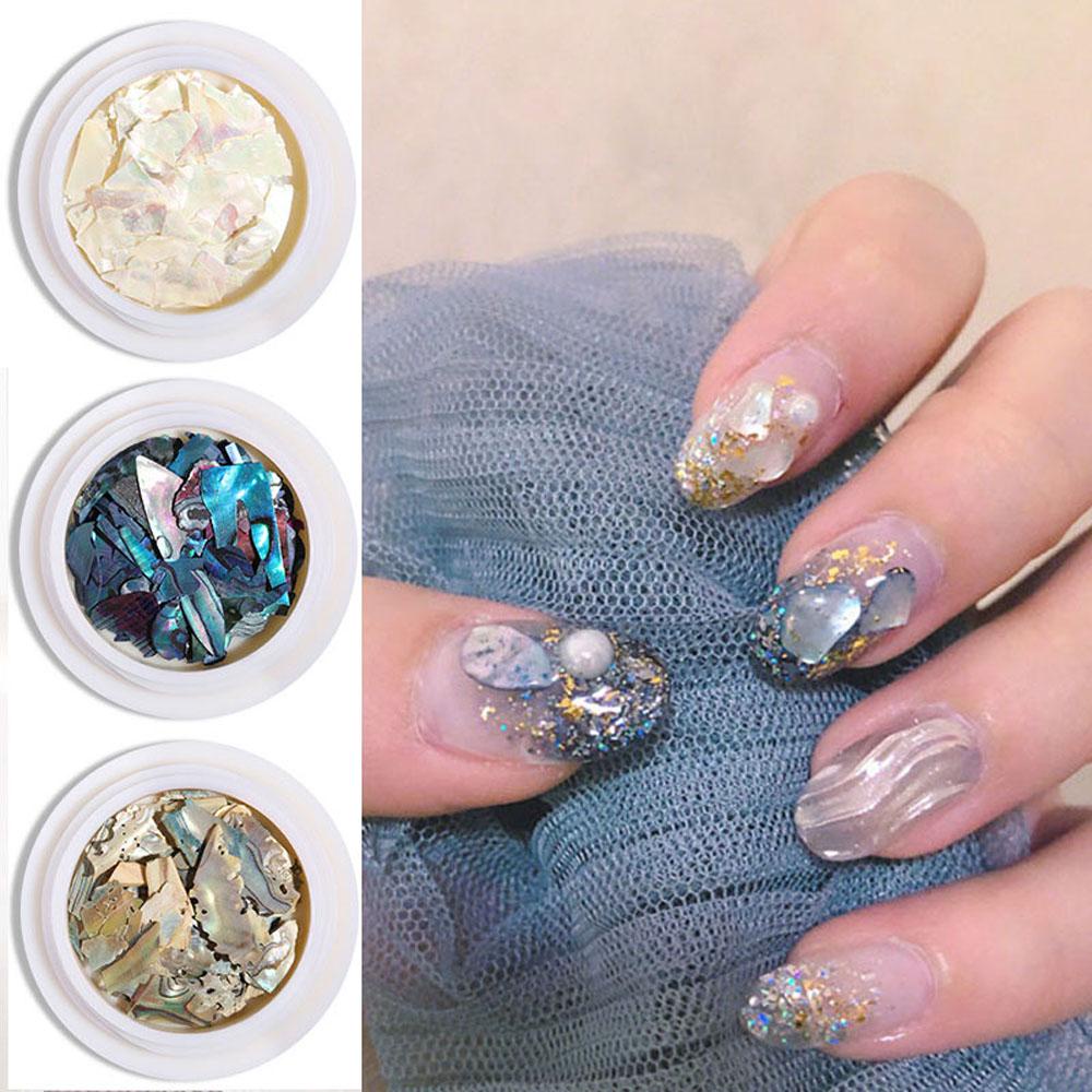 AUGUSTINA Agustina Nail Art Abalone Slice Wanita Gadis Jepang Warna-Warni Alami DIY Manicure Aksesoris Perhiasan Kuku 3D Dekorasi Nail Art