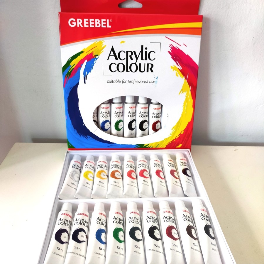 GREEBEL Acrylic Colour 18 x 10 ml Cat Akrilik Art Craft Drawing Painting