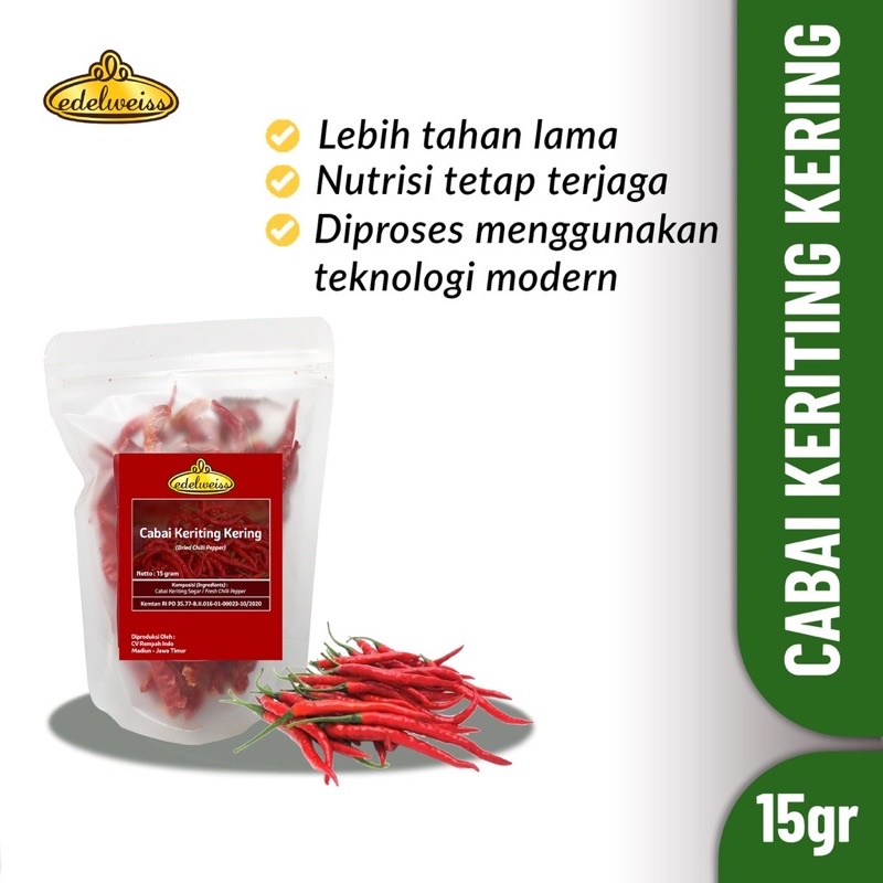 Edelweiss Cabai Keriting Kering 15gr (Dried Chilli Pepper)