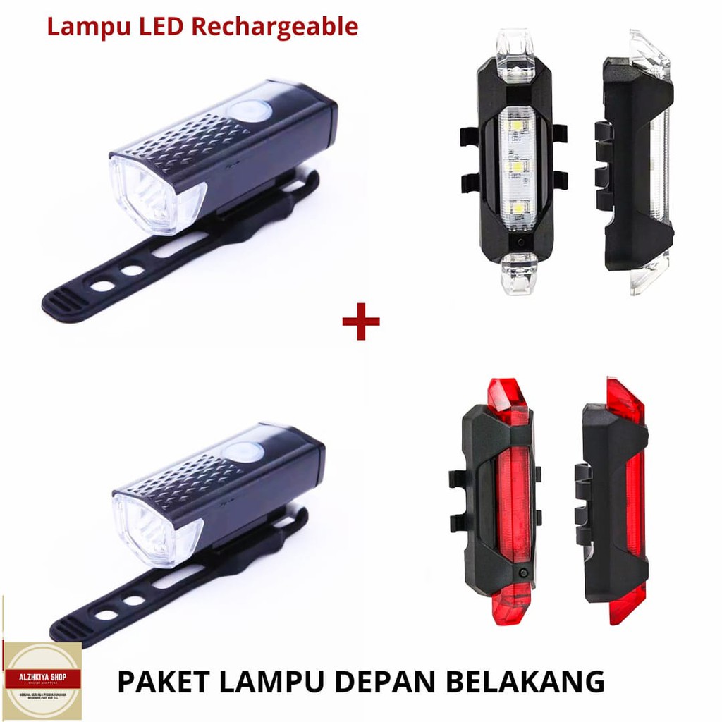 LAMPU SEPEDA DEPAN DAN BELAKANG LED USB RECHARGEABLE