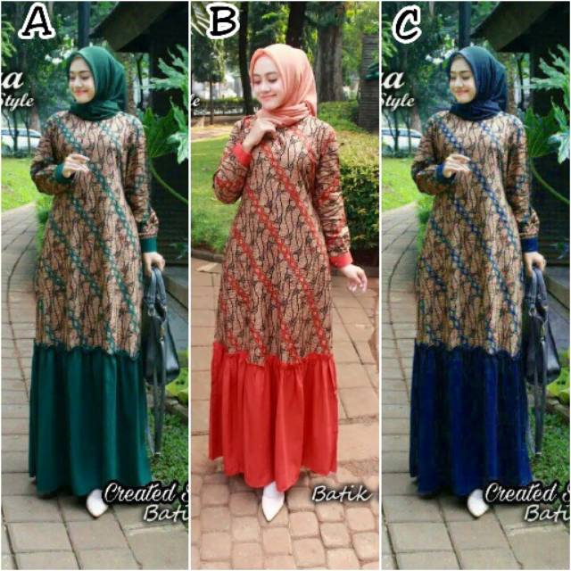 Gamis Fathaya Fashion Wanita -Gamis Batik Modern -Dress Batik -Batik Kombinasi -Batik