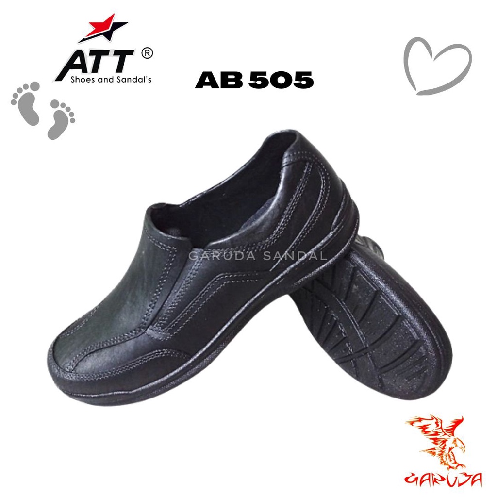 Sepatu SLip On Pria ATT AB 505 Pantofel Karet Pria Full hitam Tahan Air