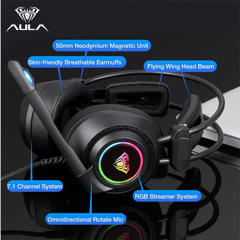 Headset Gaming AULA S600 USB Virtual 7.1 Surround Sound RGB Light S-600