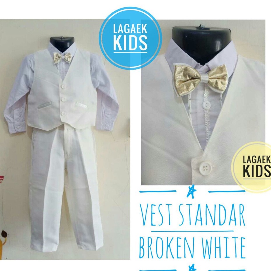 Setelan Vest Anak Laki Usia 5 6 7 Tahun Vest Putih Gading - Setelan Pesta Resmi Anak Cowok Broken White