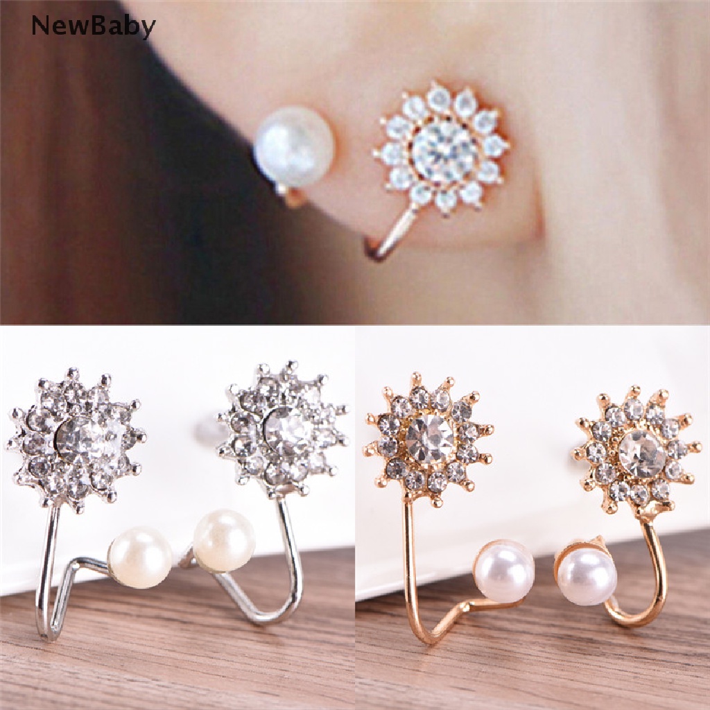 1 Pasang Anting Stud Hias Mutiara Berlian Imitasi Untuk Wanita