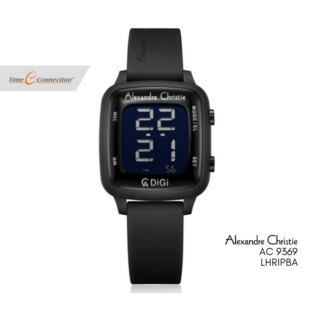 Alexandre Christie AC 9369 LHRIPBA Full Hitam Original / Jam Tangan Wanita Digital Karet / Black Rub
