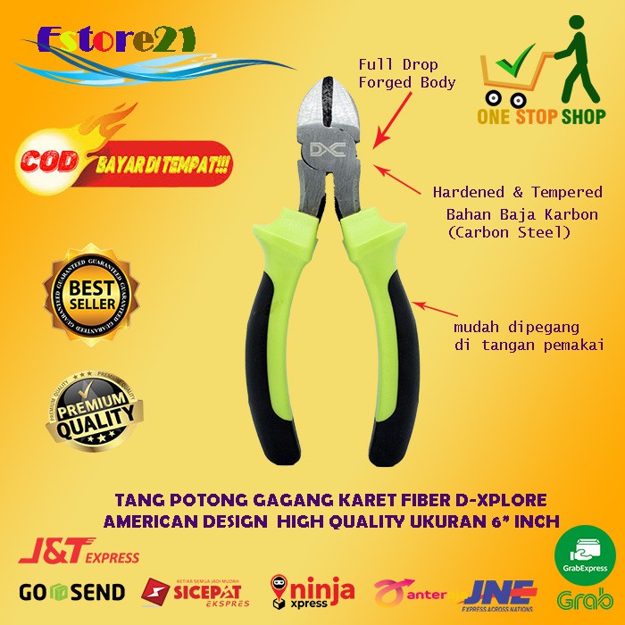 TANG POTONG  CUTTING PLIERS GAGANG FIBER D-XPLORE UKURAN 6"INCH HARDENED TEMPERED CARBON STEEL