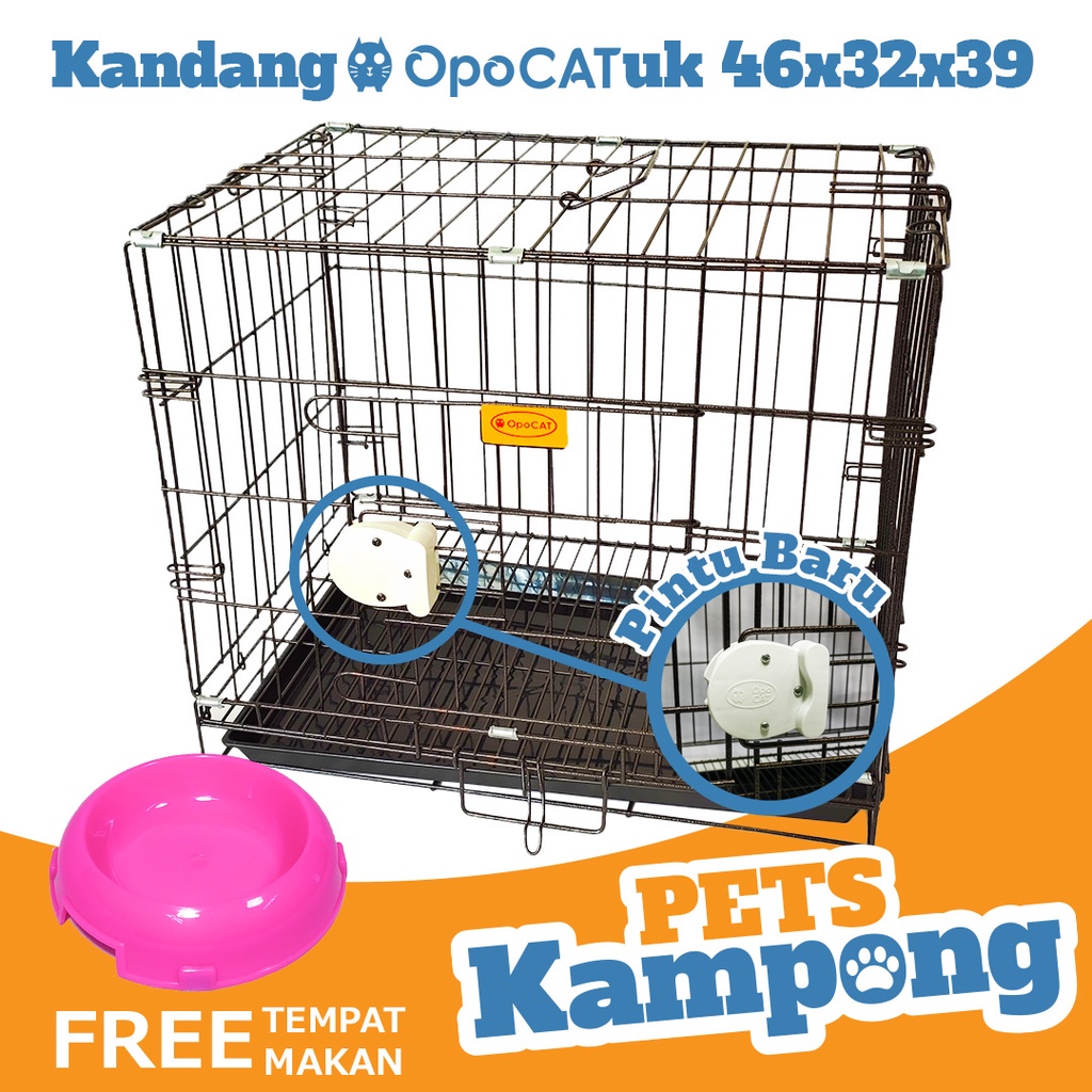 Opo Cat - Kandang lipat Pintu Baru kucing kelinci besi anti-karat ukuran kecil (s) (46x32x39)