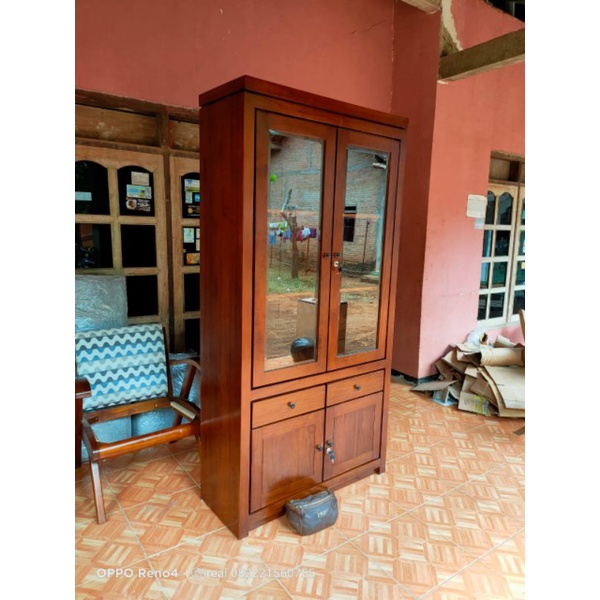 LEMARI RAK BUKU MINIMALIS KAYU JATI PINTU 2