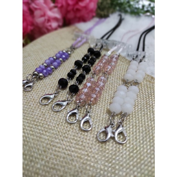 Strap 2in1 konektor/kalung dan cantelan masker kristal