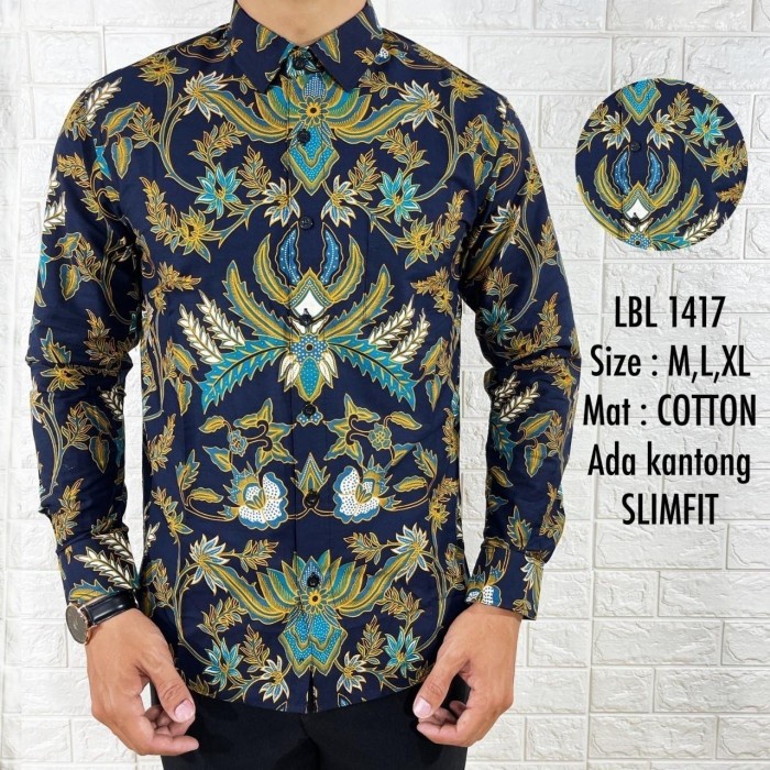 BAJU BATIK BAJU BATIK PRIA SLIM FIT MODERN LBL 1417 HEM SIMPEL DISKON DESAIN KASUAL STYLISH LEBARAN 
