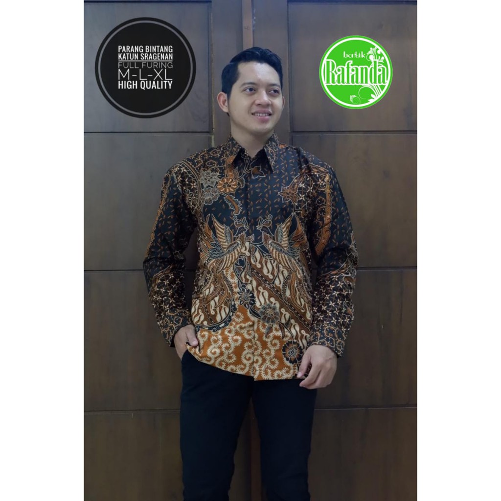 PARANG BINTANG Atasan Kemeja Batik Pria Lapis Furing PREMIUM Lengan Panjang Batik Rafanda Solo