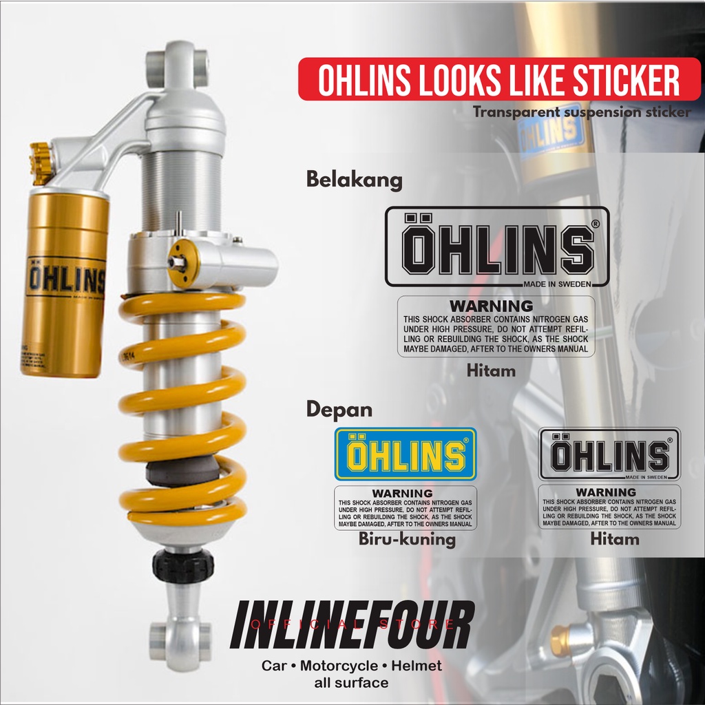 

Stiker Shock Tabung Ohlins Sticker Sok Motor Print Cut Transparan + Warning