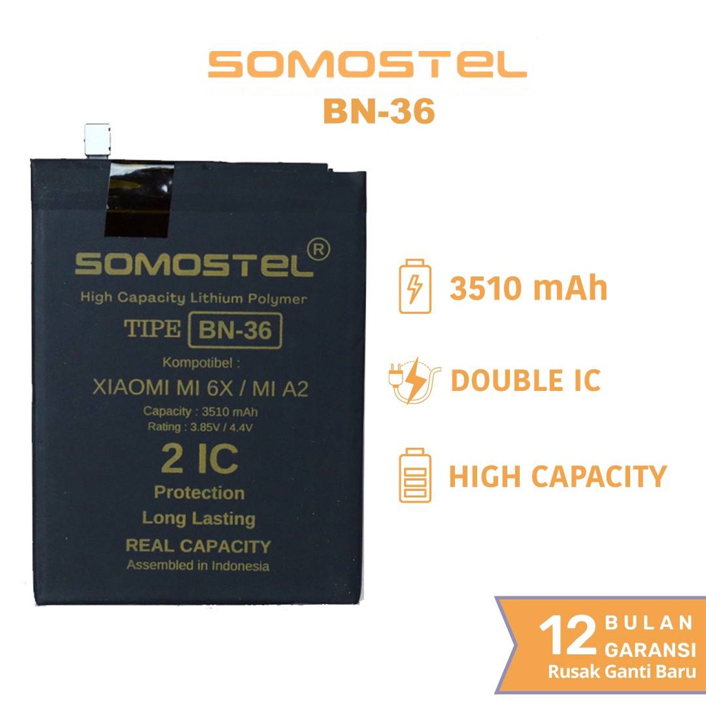 Somostel - BN36 Mi 6X / Mi A2 - Batre Batrai Baterai