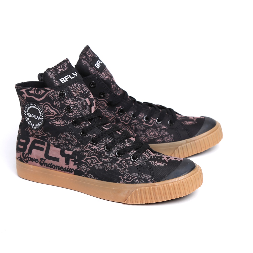 BFLY Sepatu Sneakers High Basic Casual Street Style MEGA MENDUNG Black Gum Batik Canvas Original