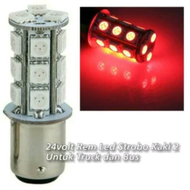 Lampu rem truk dan bus 18 led 24V kaki 2 kedip strobo