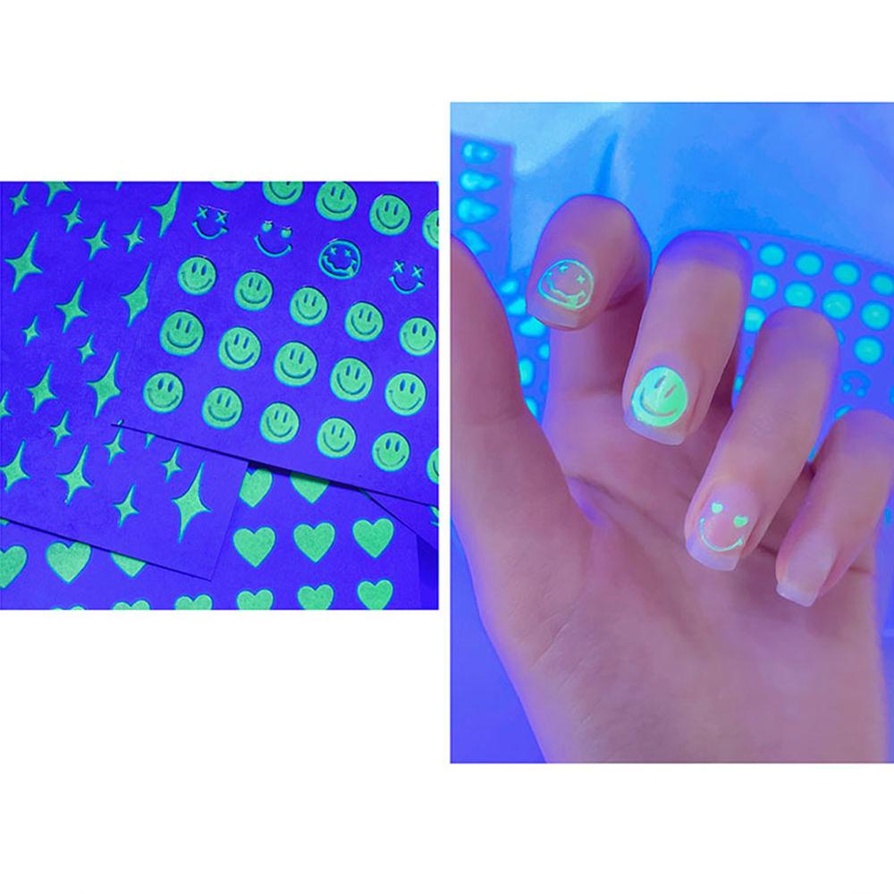 AUGUSTINA Agustina Stiker Perekat Kuku Bersih Api Merah 3D DIY Glow Luminous Stiker Manicure Aksesoris