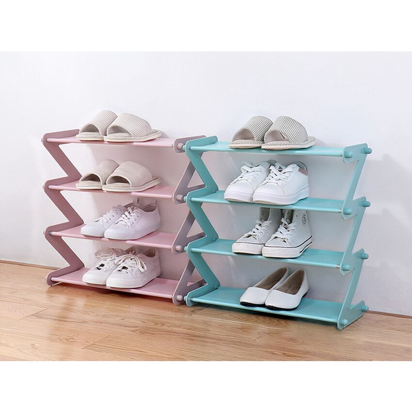 [COD] Rak Sepatu Zigzag 4 Susun Rak Serbaguna Sepatu Sandal Rak Buku Storage - Ready Biru Pink Coklat