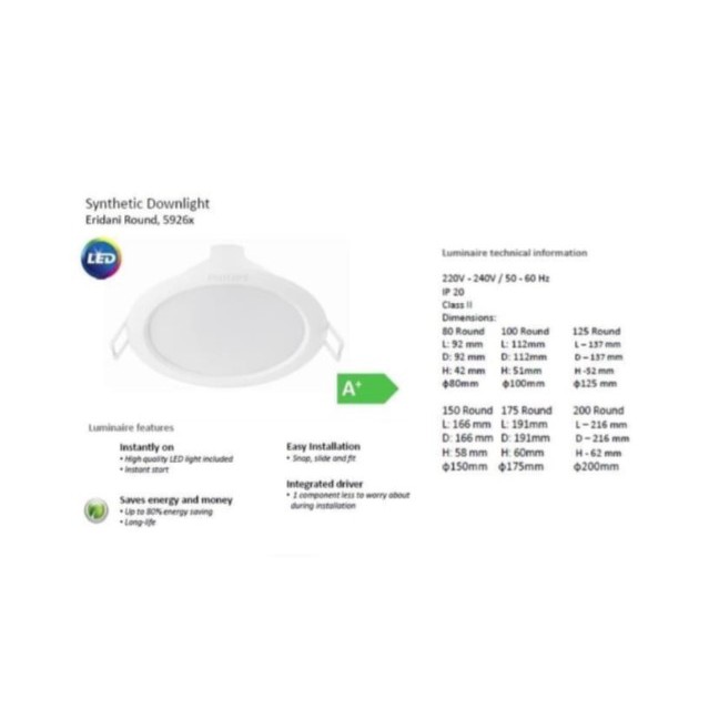 PHILIPS DOWNLIGHT LED ERIDANI 12W 12 WATT 175 6500K PUTIH 59264