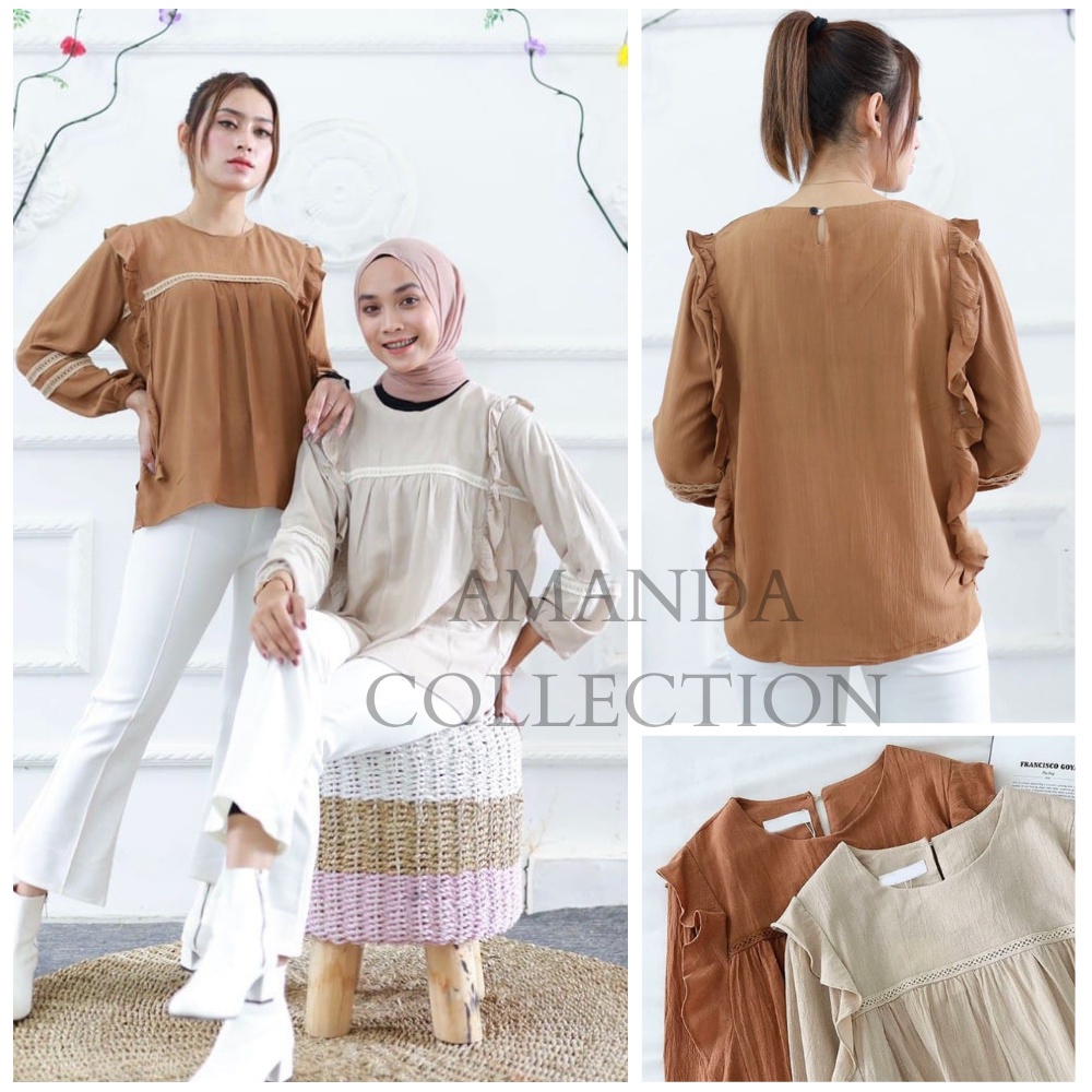 Saka Blouse Rayon Crinkle Blouse Korean Style Wanita LD 115 Cm