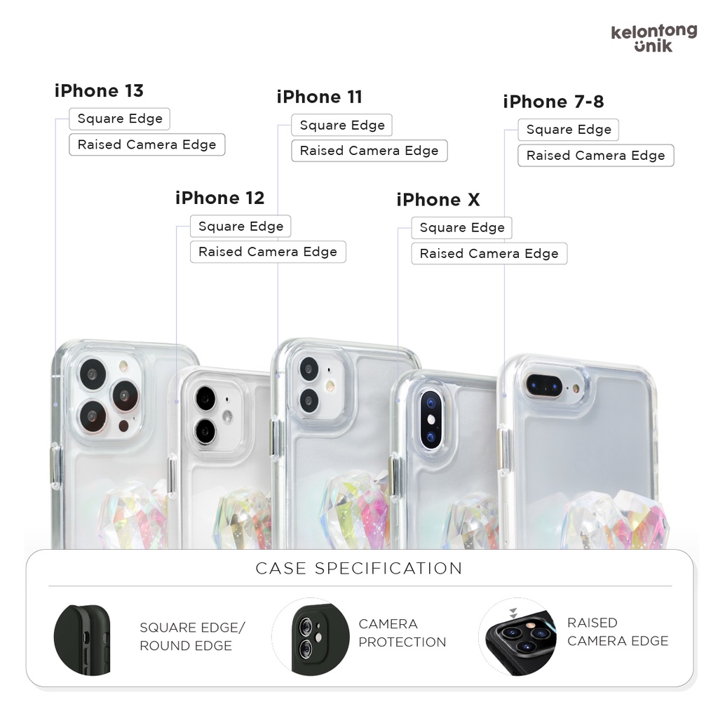 For iPhone - Crystal Heart Hologram Griptok Acrylic Case