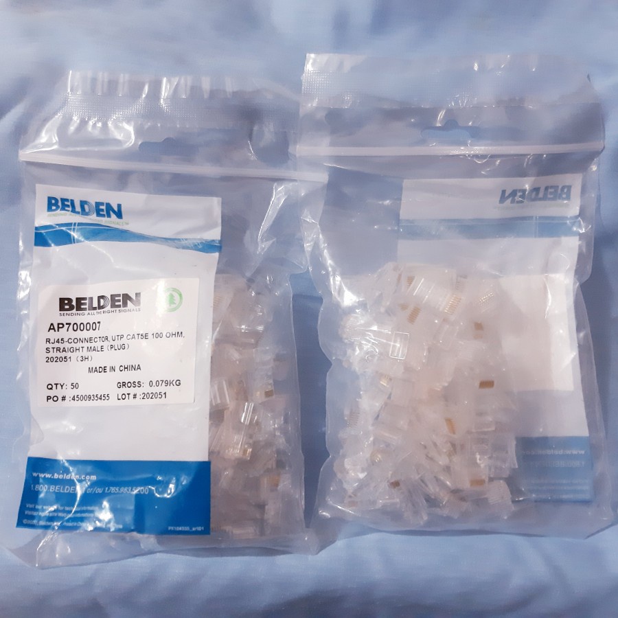 CONNECTOR RJ45 BELDEN CAT 5E ORIGINAL 50PCS - Connector RJ45 UTP CAT5E BELDEN100OHM