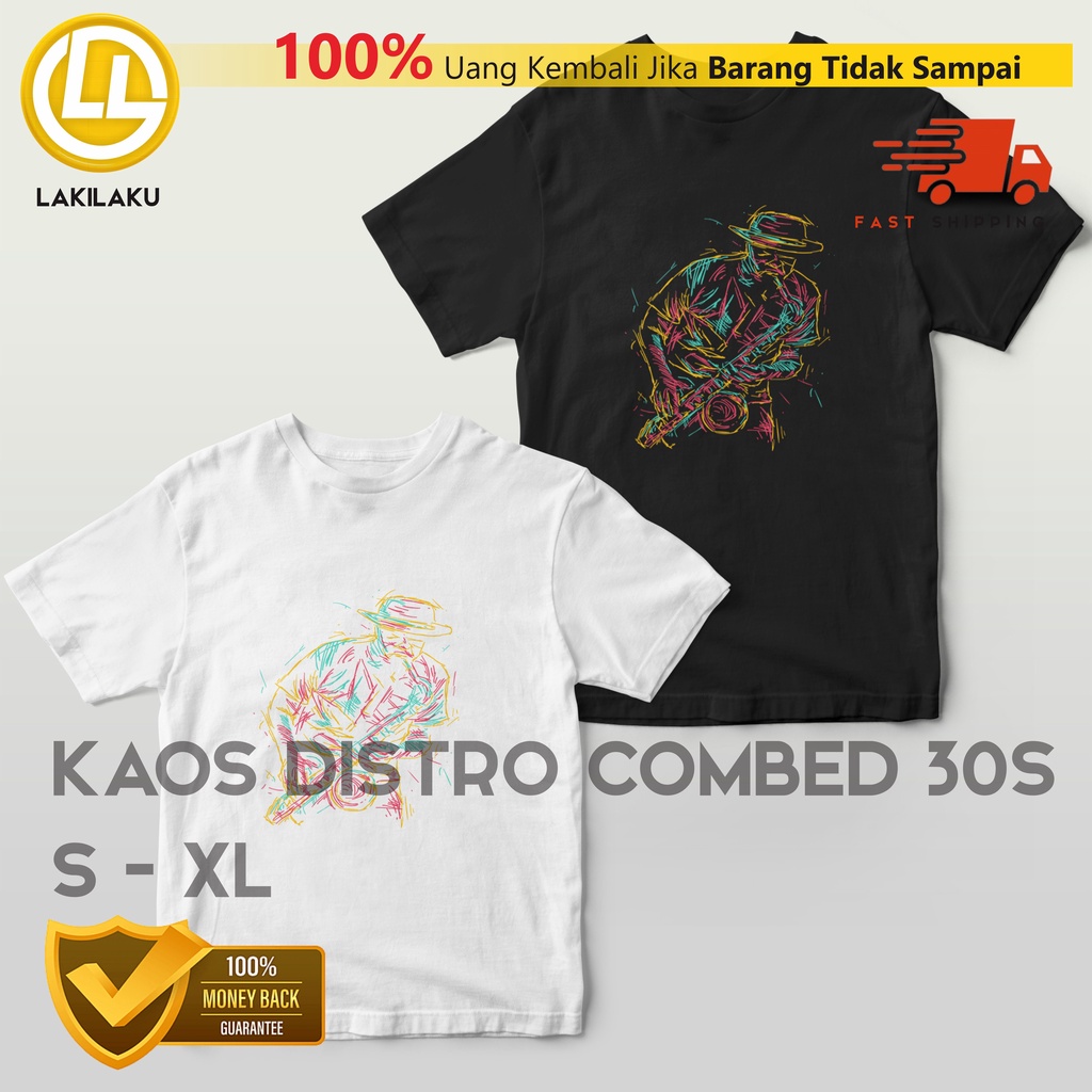 Baju Kaos Distro Murah Premium Jazz Saxophone Combed 30s S-XL ( Pria & Wanita ) LL3