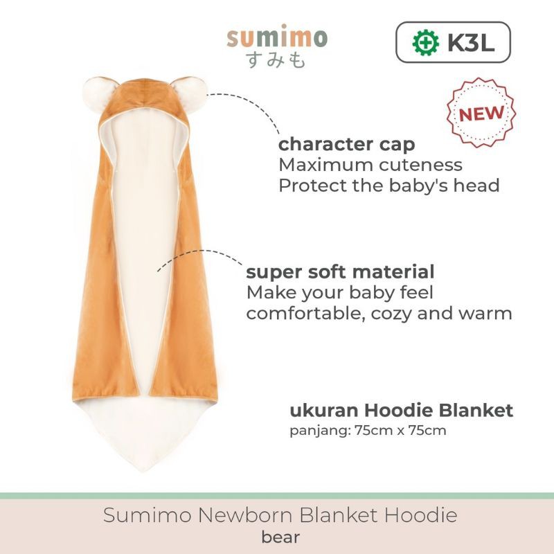 Sumimo Baby Blanket Hoodie / Selimut Topi Karakter Super Soft