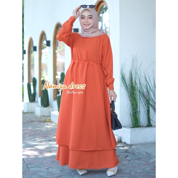 gamis wollycrepe | namiya dress | gamis namiya | gamis terbaru | dress susun | gamis 2 layer